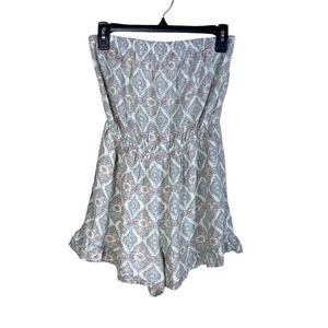Abercrombie & Fitch Cottagecore Strapless Romper Flounce Leg Grey Cream Summer M
